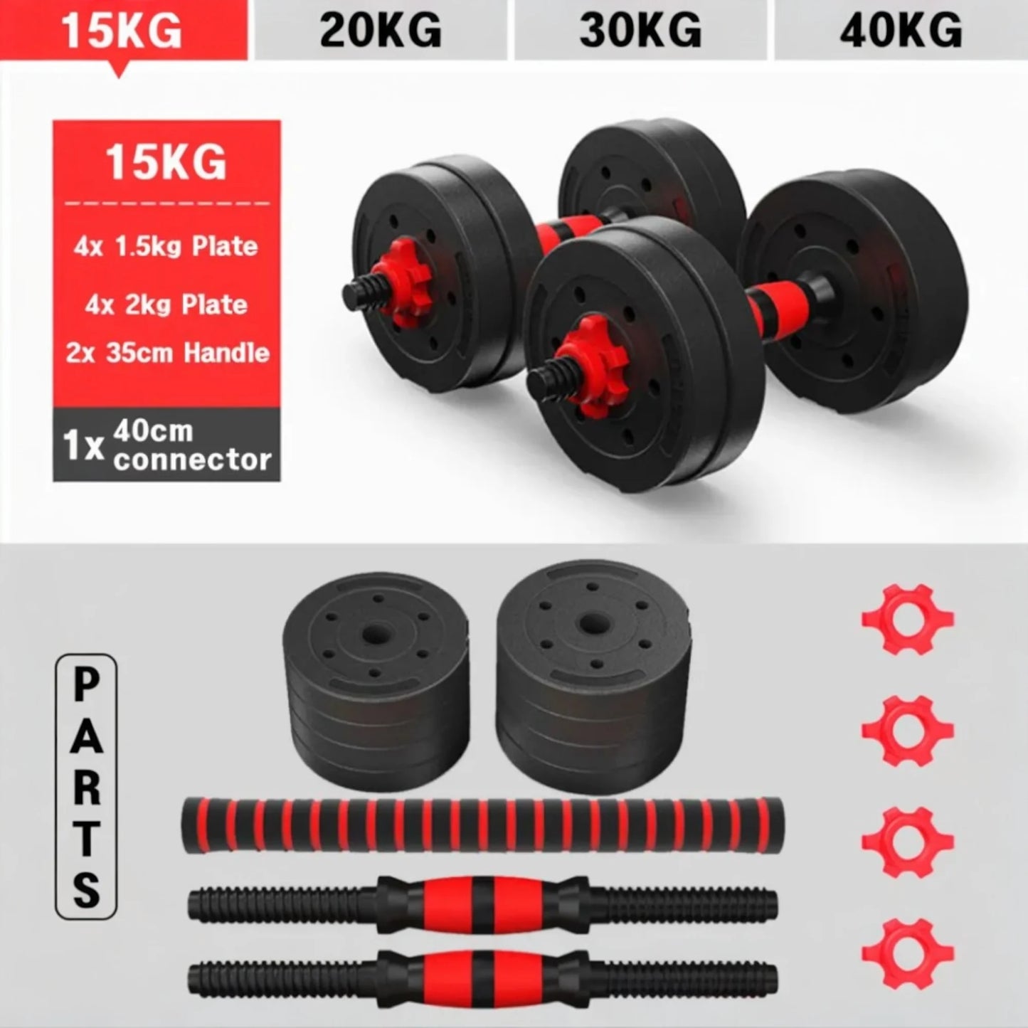 Juego de Mancuernas y Barra Combinable (hasta 20kg)