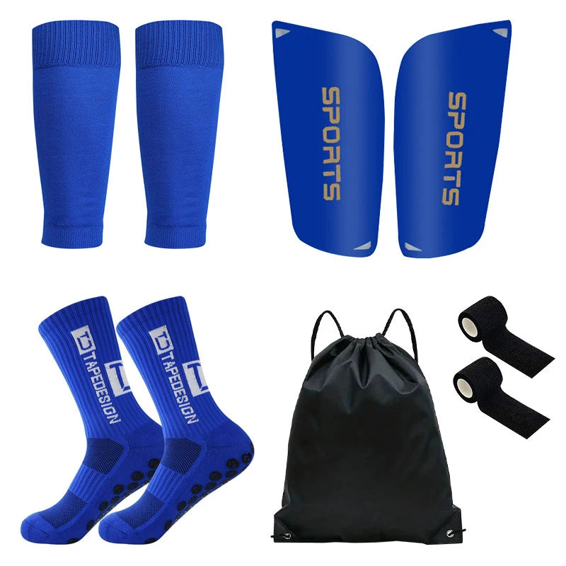 Pack de 5 piezas; calcetines deportivos con cubre espinilleras y bandas de soporte y esparadrapo